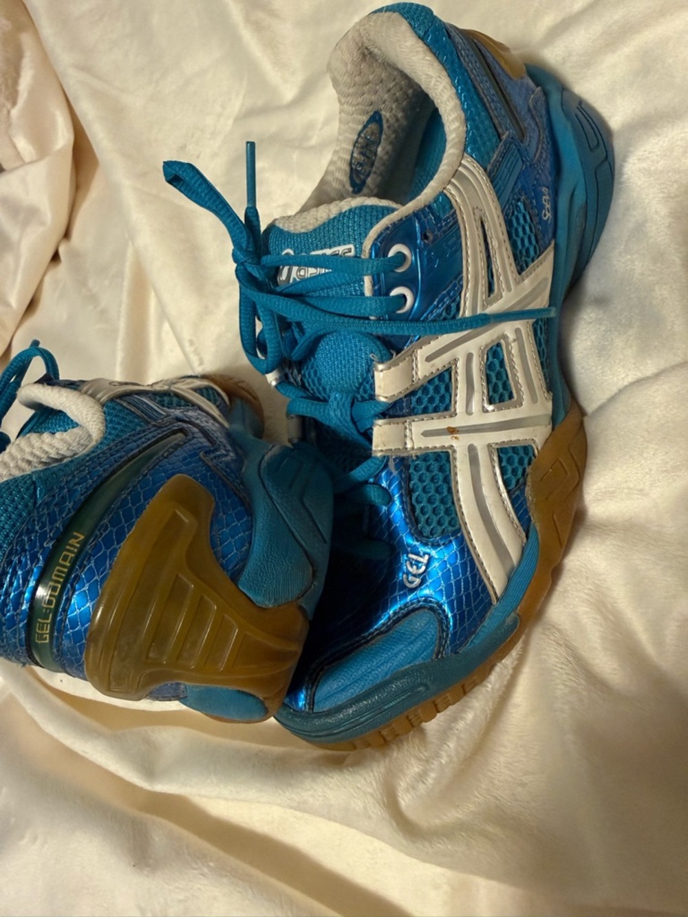 ASICS Blue and White Athletic Sneakers with Gum Outsole Gel Domain